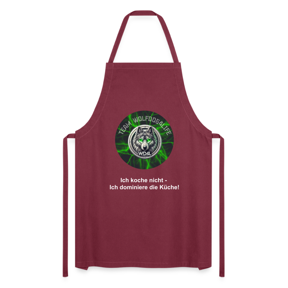 Fartuch kuchenny Wolfdog4life – Nie gotuję – dominuję w kuchni! - bordowy
