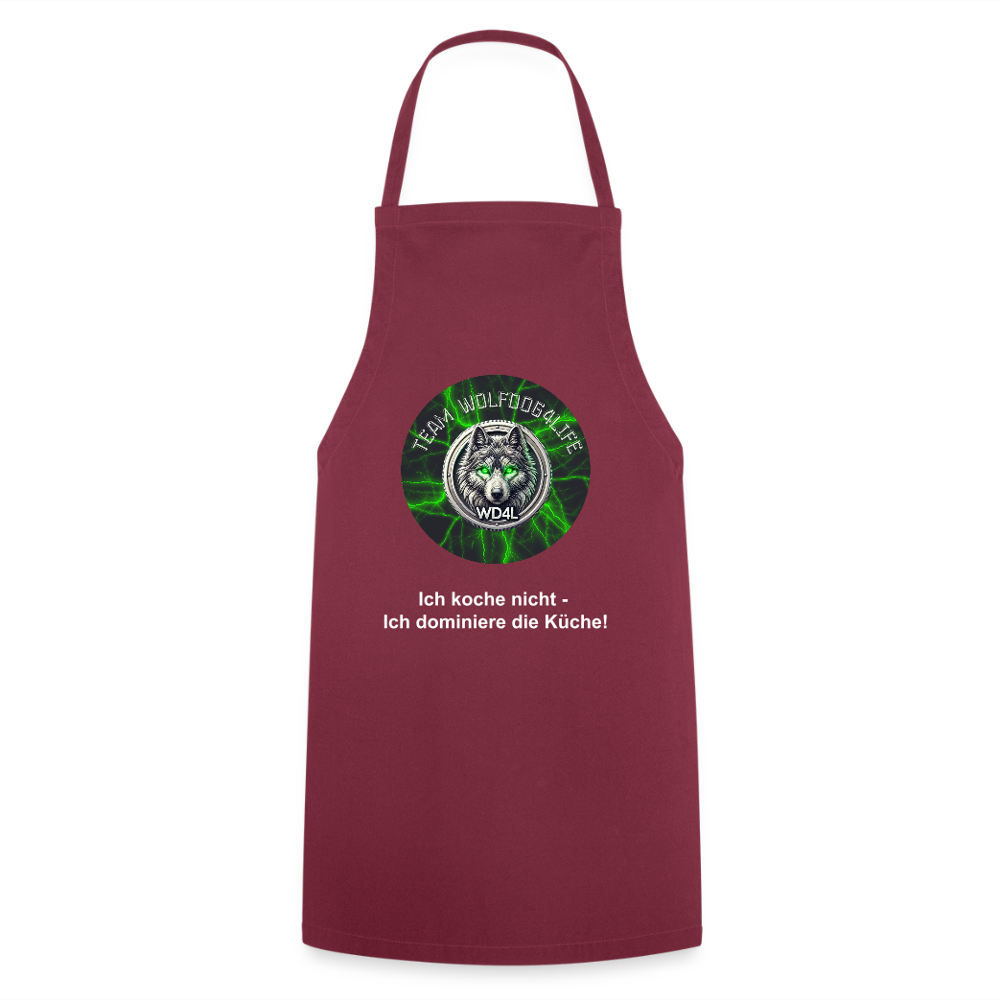 Fartuch kuchenny Wolfdog4life – Nie gotuję – dominuję w kuchni! - bordowy