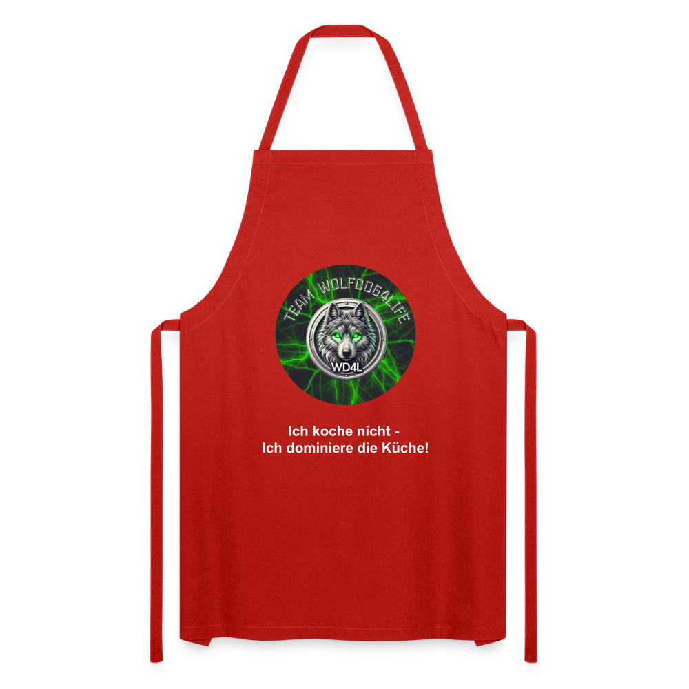 Fartuch kuchenny Wolfdog4life – Nie gotuję – dominuję w kuchni! - czerwony
