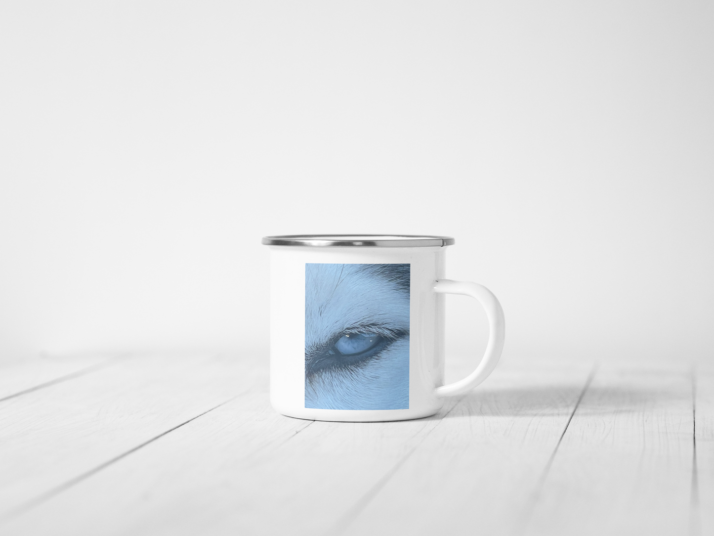 Panorama Enameled Mug with the image of Askia and Blue – @wolfdog4life Edition